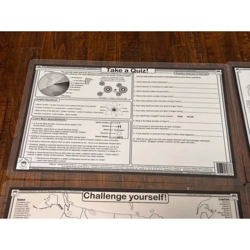Tot Talk 2022 Laminated Kids Learning Home School Place Mat  4 Reversible Mats